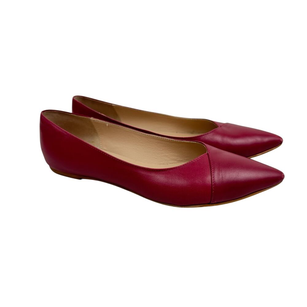 Garnet Hill Red Leather Point Toe Ballet Flats